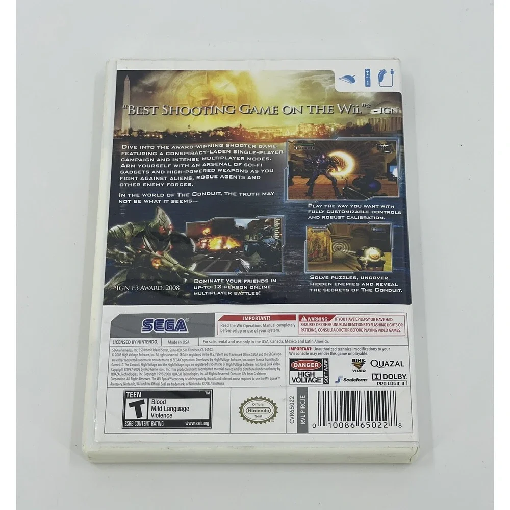 The Conduit Nintendo Wii Sega Shooter Game 2008 Complete with Manual Booklet‎